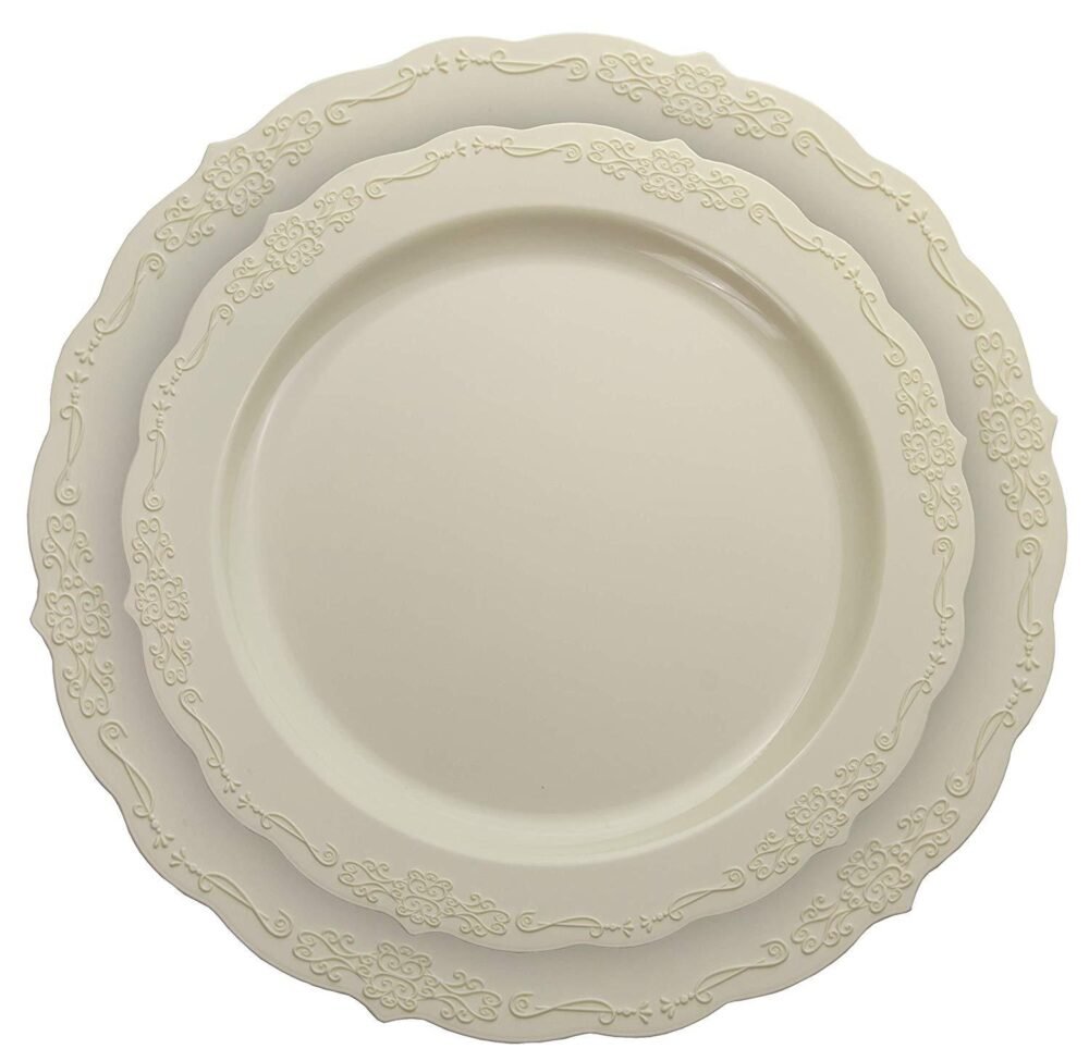 Beige Embossed Disposable Round Plates