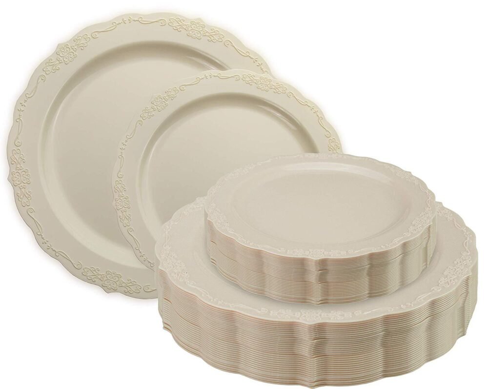 Beige Embossed Disposable Round Plates - Image 3