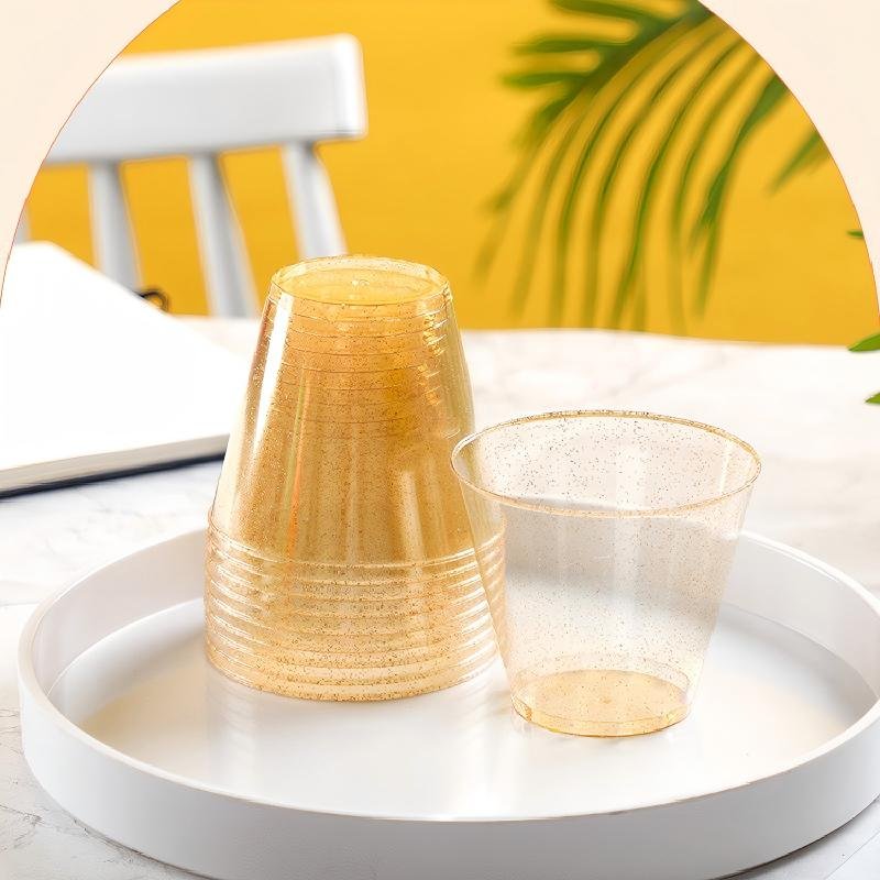 Gold Glitter Clear Disposable Cups - Image 2