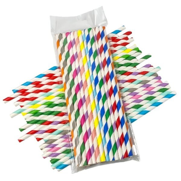 Flat-Opening Biodegradable Paper Straws with Color Stripes