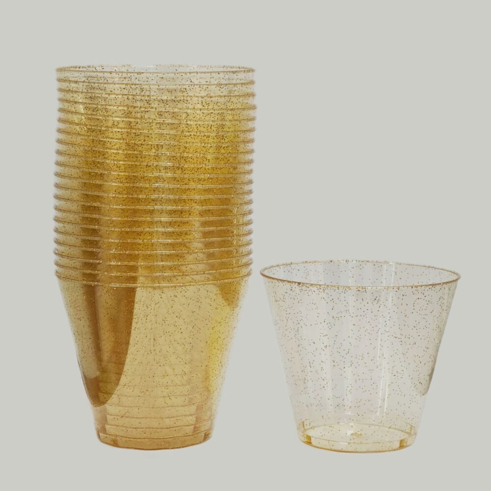 Gold Glitter Clear Disposable Cups - Image 3