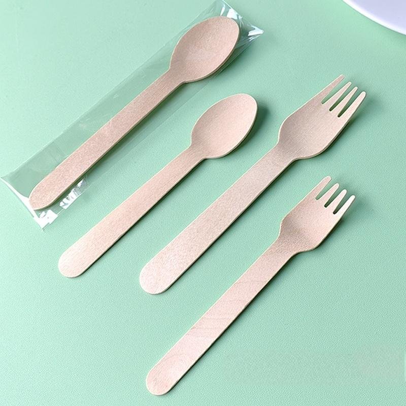 Biodegradable Wooden Spoon & Fork Set - Image 4