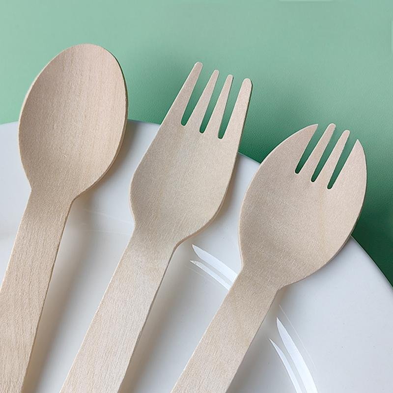Biodegradable Wooden Spoon & Fork Set - Image 2