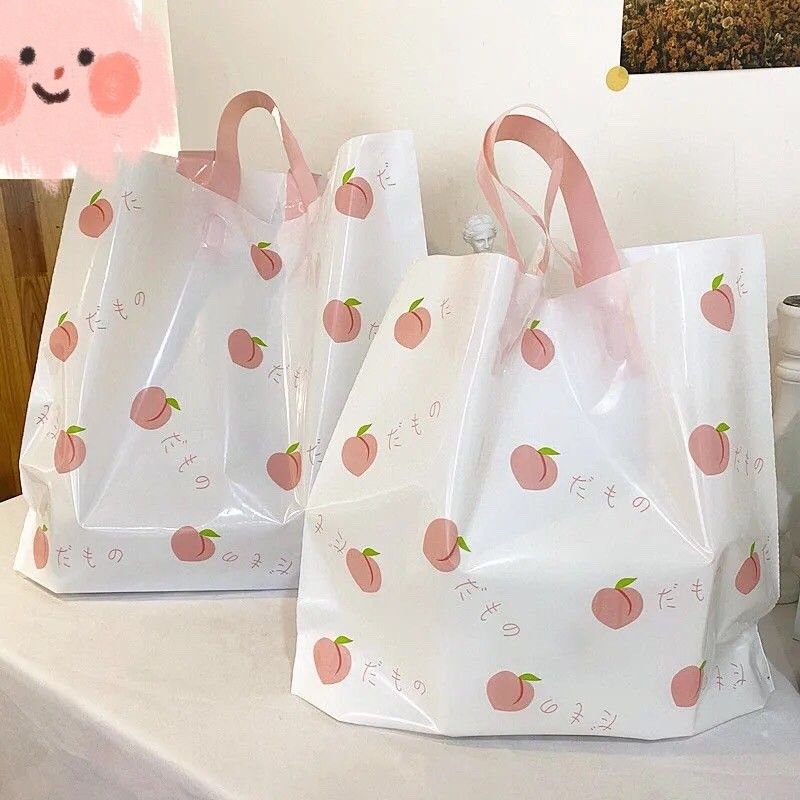 Summer Peach-Inspired Plastic Shopping Bag with Handles - Image 2