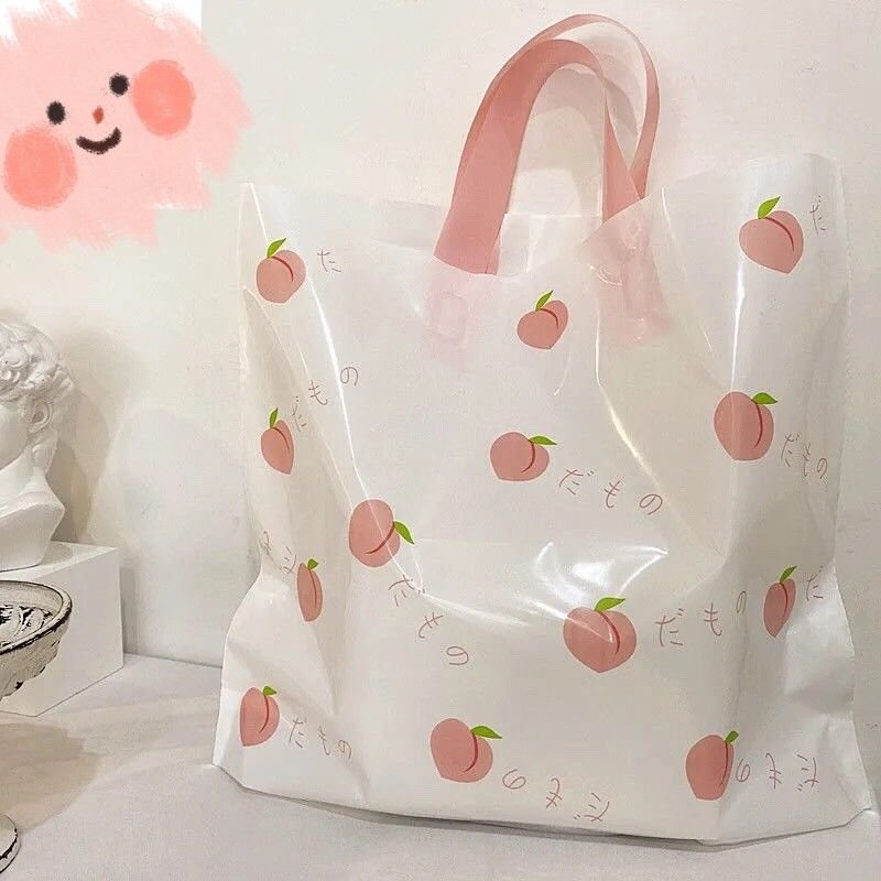 Summer Peach-Inspired Plastic Shopping Bag with Handles - Image 3